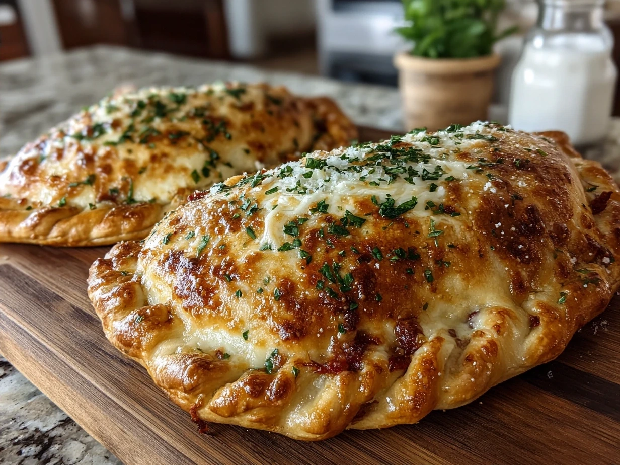 Golden baked Touchdown Calzones served with a side of marinara sauce.