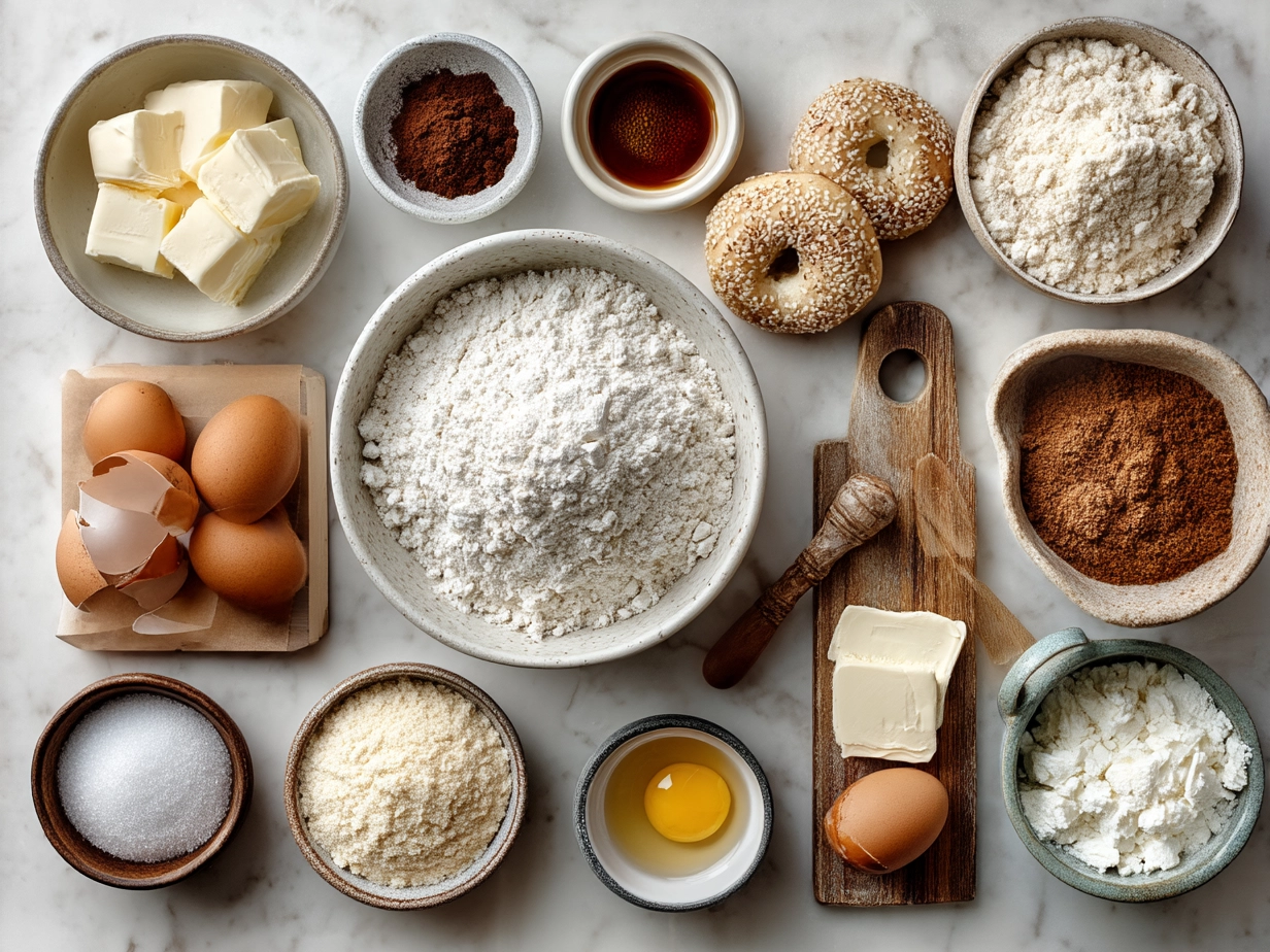 Ingredients for apple pie bagels laid out clearly
