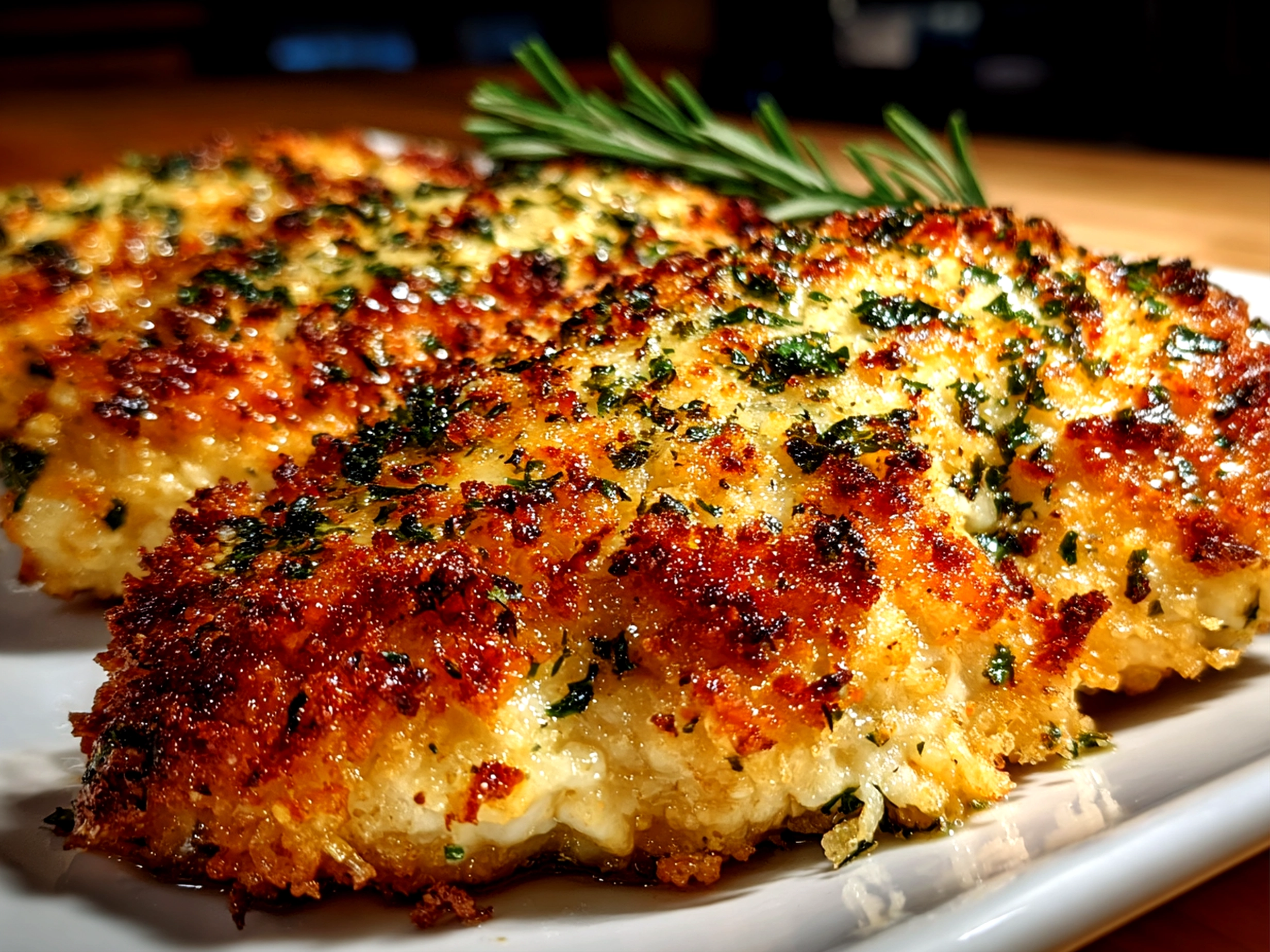 Beautiful Baked Parmesan Crusted Chicken on White Plate