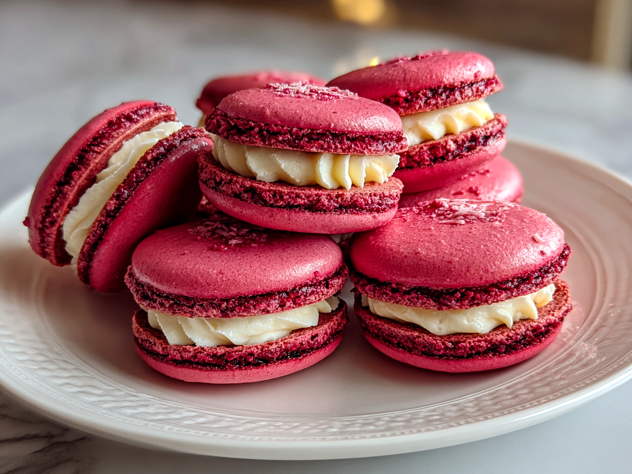 Beautiful freshly prepared Beet Macarons
