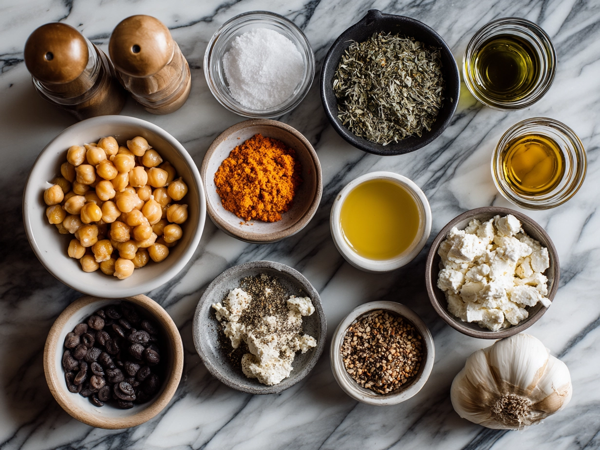 Ingredients for Buffalo Chickpea Wraps neatly arranged