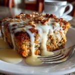 Freshly baked carrot cake baked oatmeal on white plate