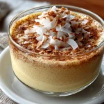 Freshly prepared Coquito Puerto Rican Coconut on white plate