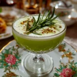 Freshly prepared Grinch Cocktail Drink on white plate