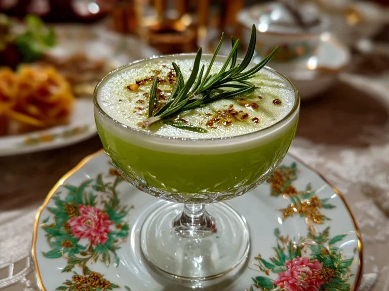 Freshly prepared Grinch Cocktail Drink on white plate