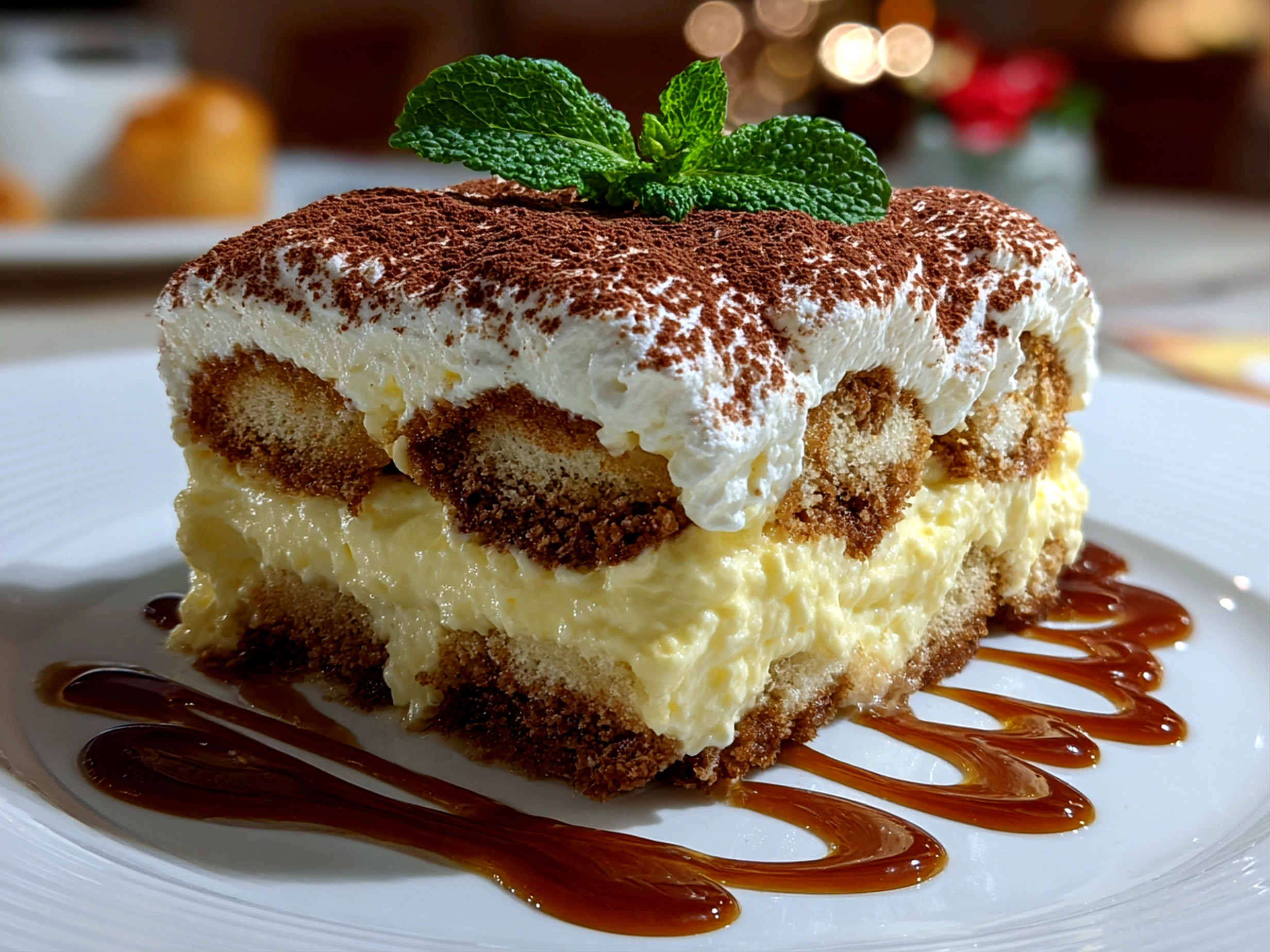 Freshly prepared Limoncello Tiramisu close-up