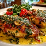 Freshly prepared Marry Me Tuscan Chicken on white plate