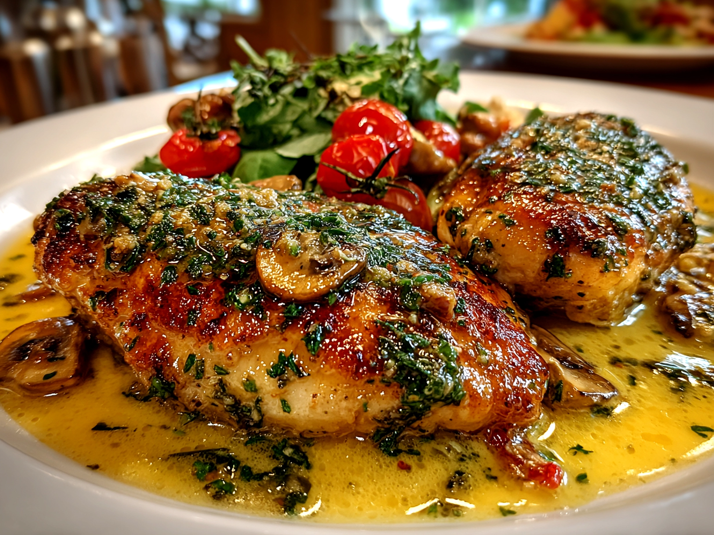 Freshly prepared Marry Me Tuscan Chicken on white plate