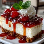 Freshly prepared No-Bake Greek Yogurt Jello Cheesecake slice on white plate
