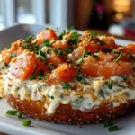 Freshly prepared Smoked Salmon Bagel Dip close-up