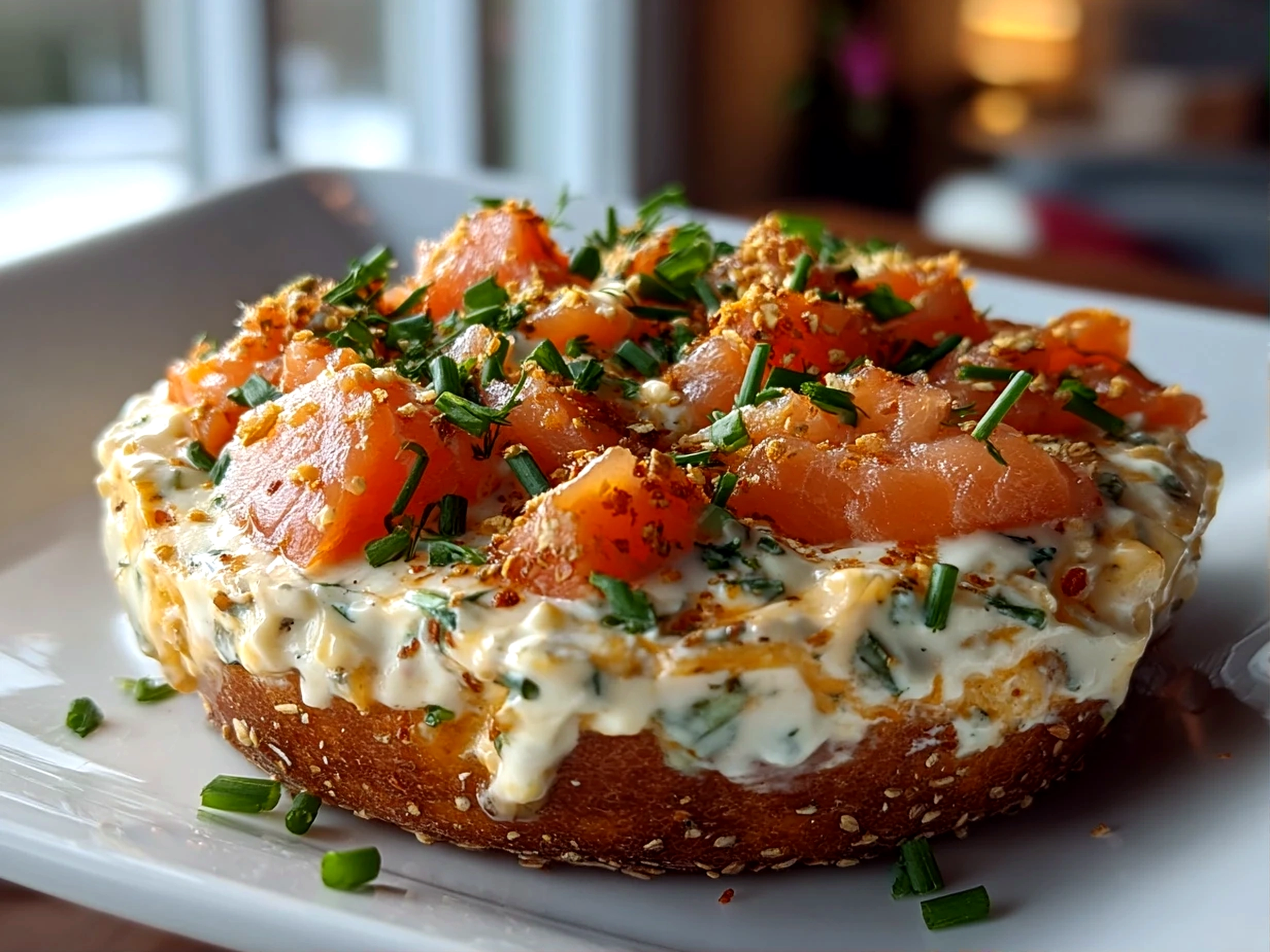 Freshly prepared Smoked Salmon Bagel Dip close-up