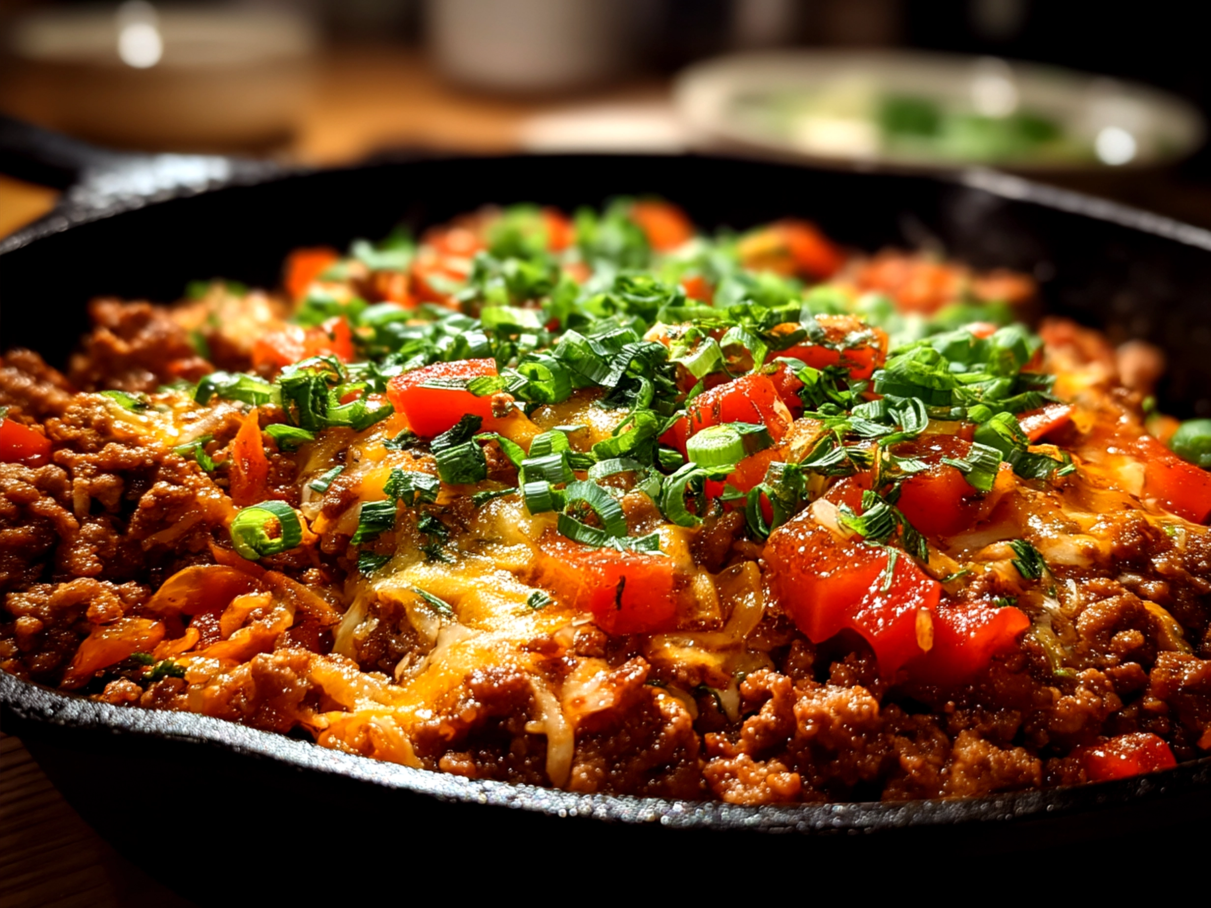 Serving Korean Ground Beef over rice with green onions and sesame seeds