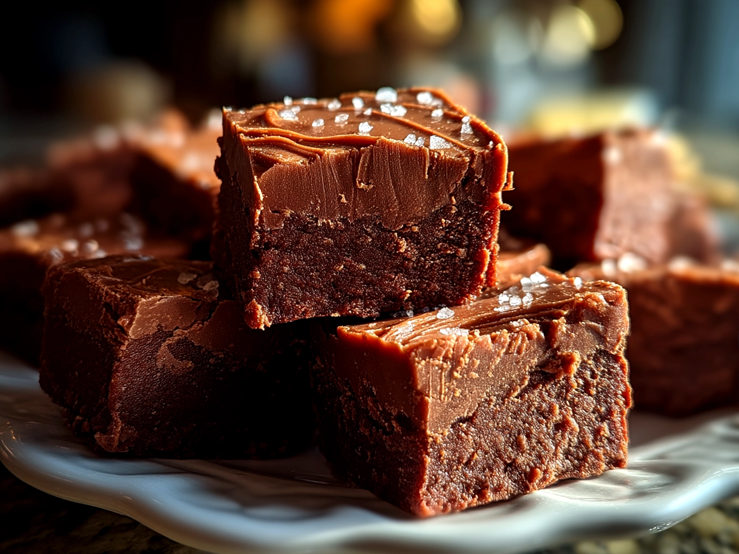 No Fail Fudge squares presented on a platter ready to serve