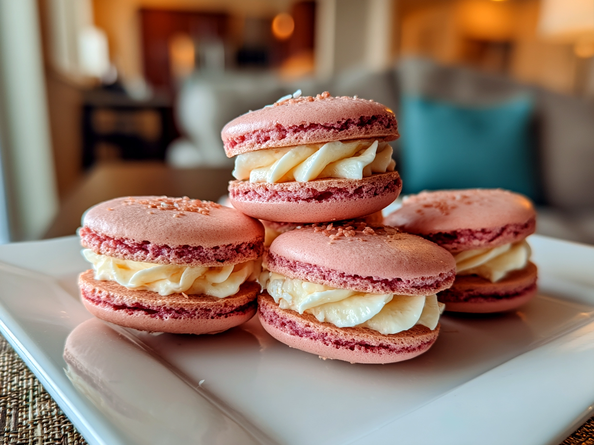Close-up of finished Beet Macarons arranged elegantly for serving