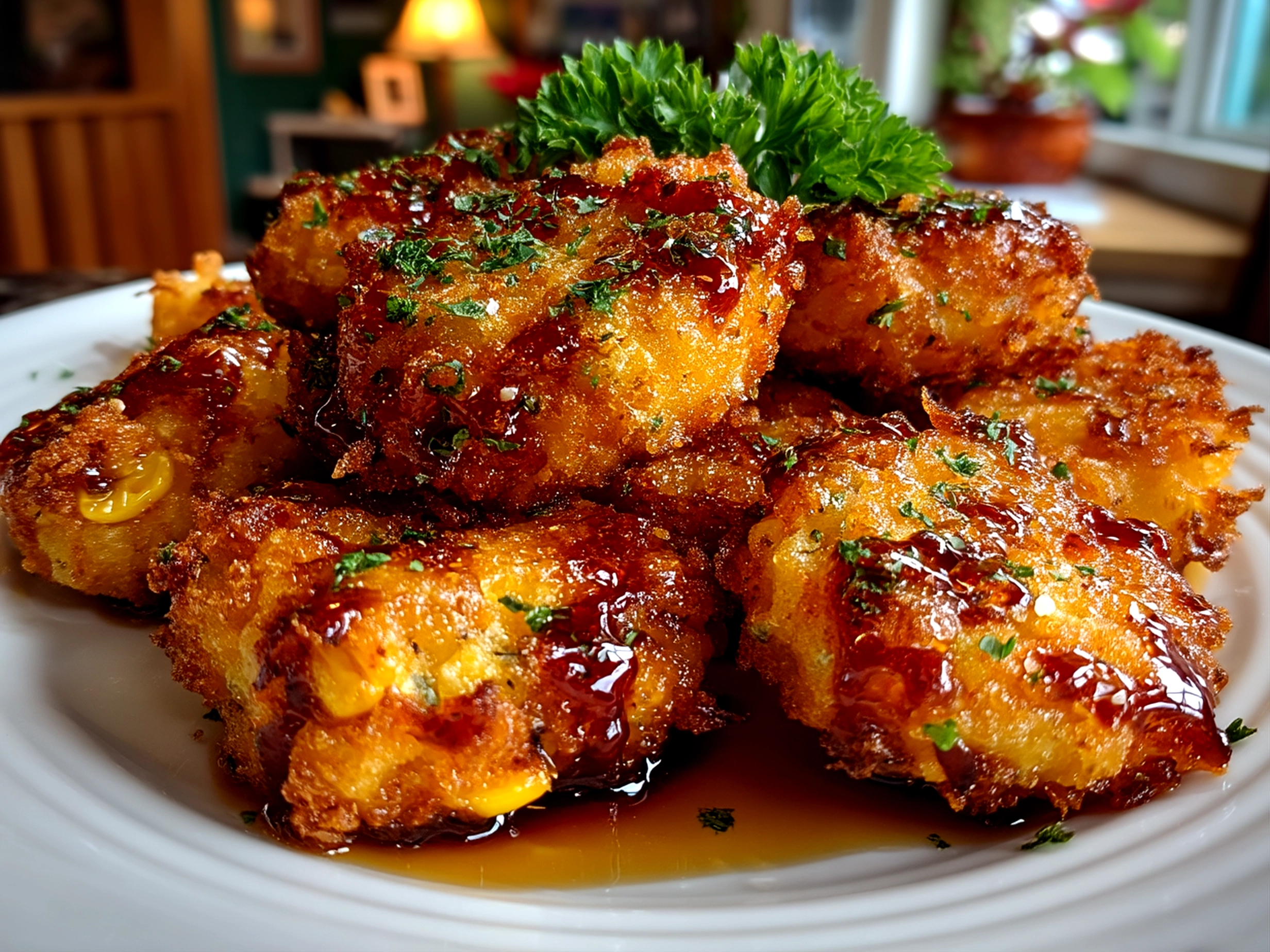 Slight angle close-up of finished homemade jalapeno corn nuggets