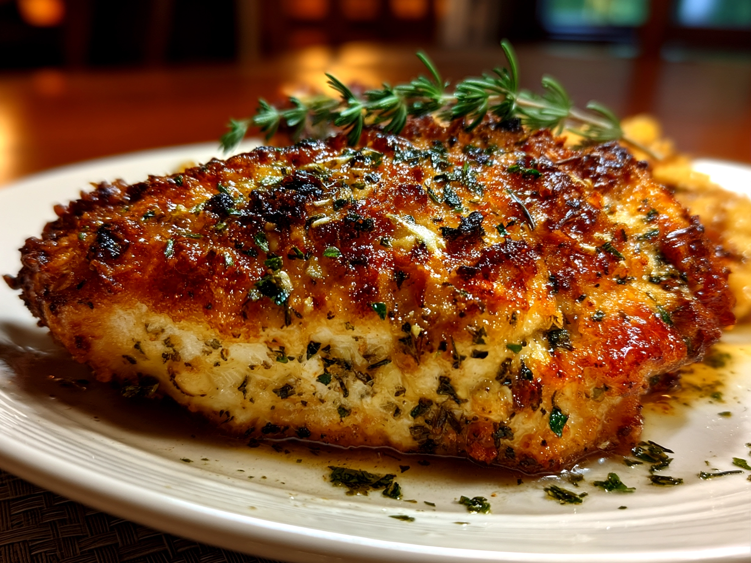 Close-up of finished Baked Parmesan Crusted Chicken showing crispy golden crust