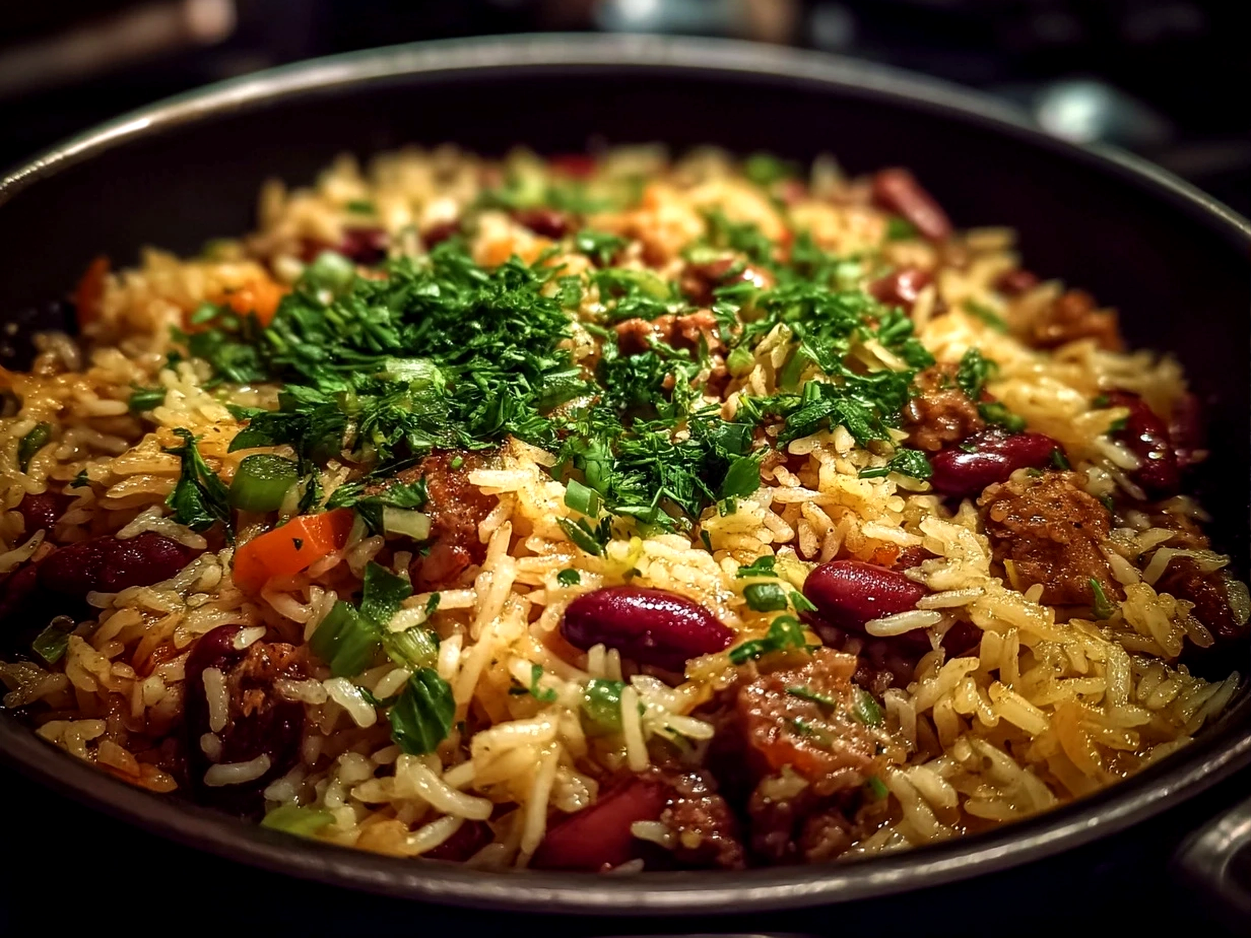 Freshly prepared Cajun Red Beans Rice served in a bowl