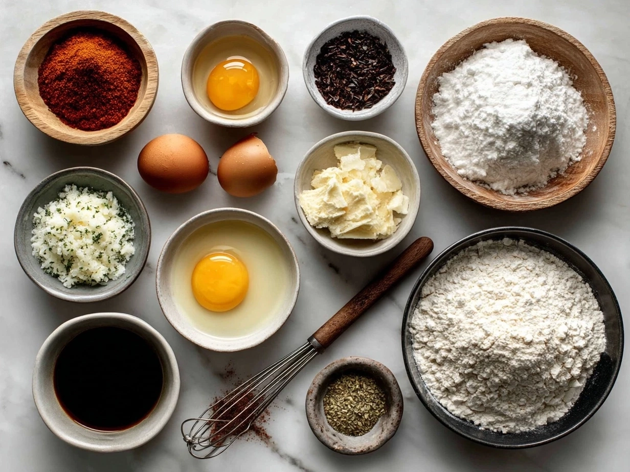 Ingredients for Buffalo Chicken Dip Egg Rolls arranged on a table