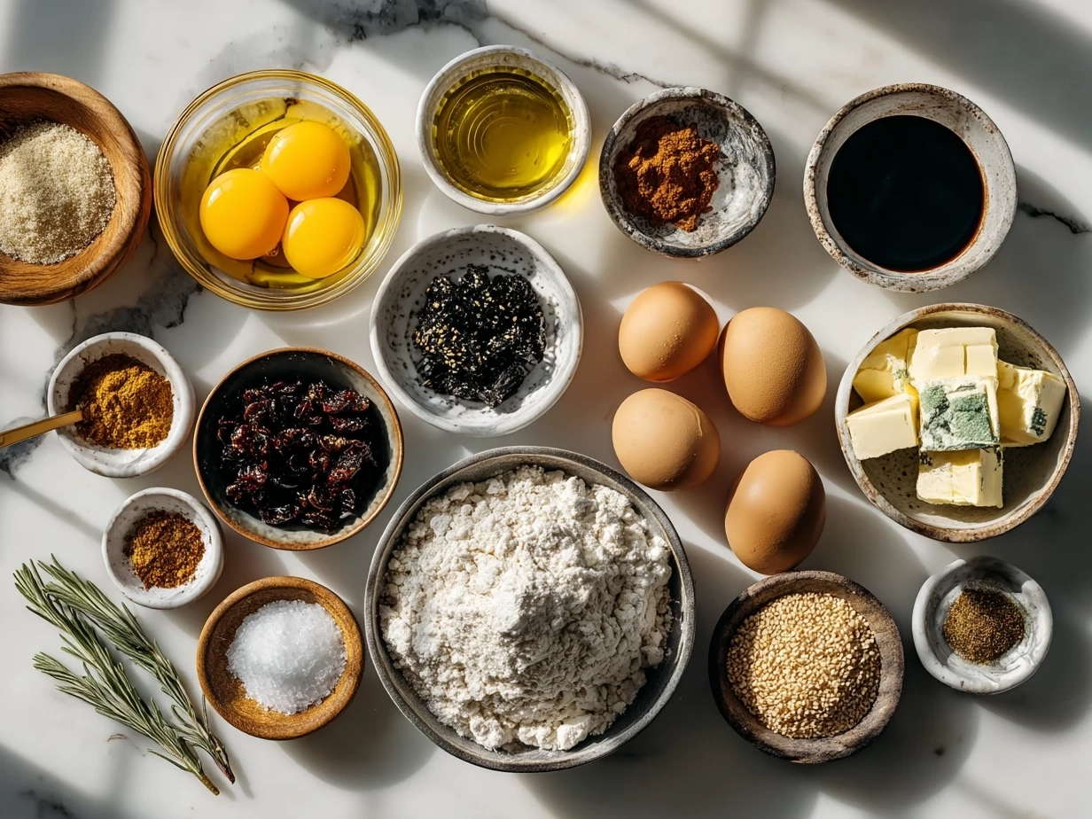 Top down view of raw ingredients for Grinch Cocktail Drink including sour apple liqueur, vodka, lime, lemon-lime soda, and simple syrup on marble surface