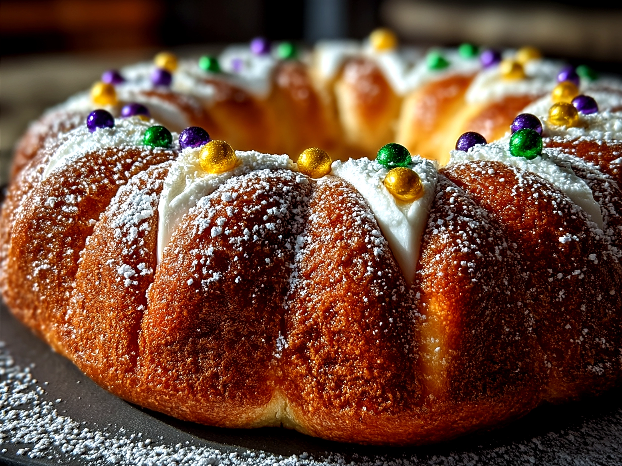 Traditional King Cake served on a platter