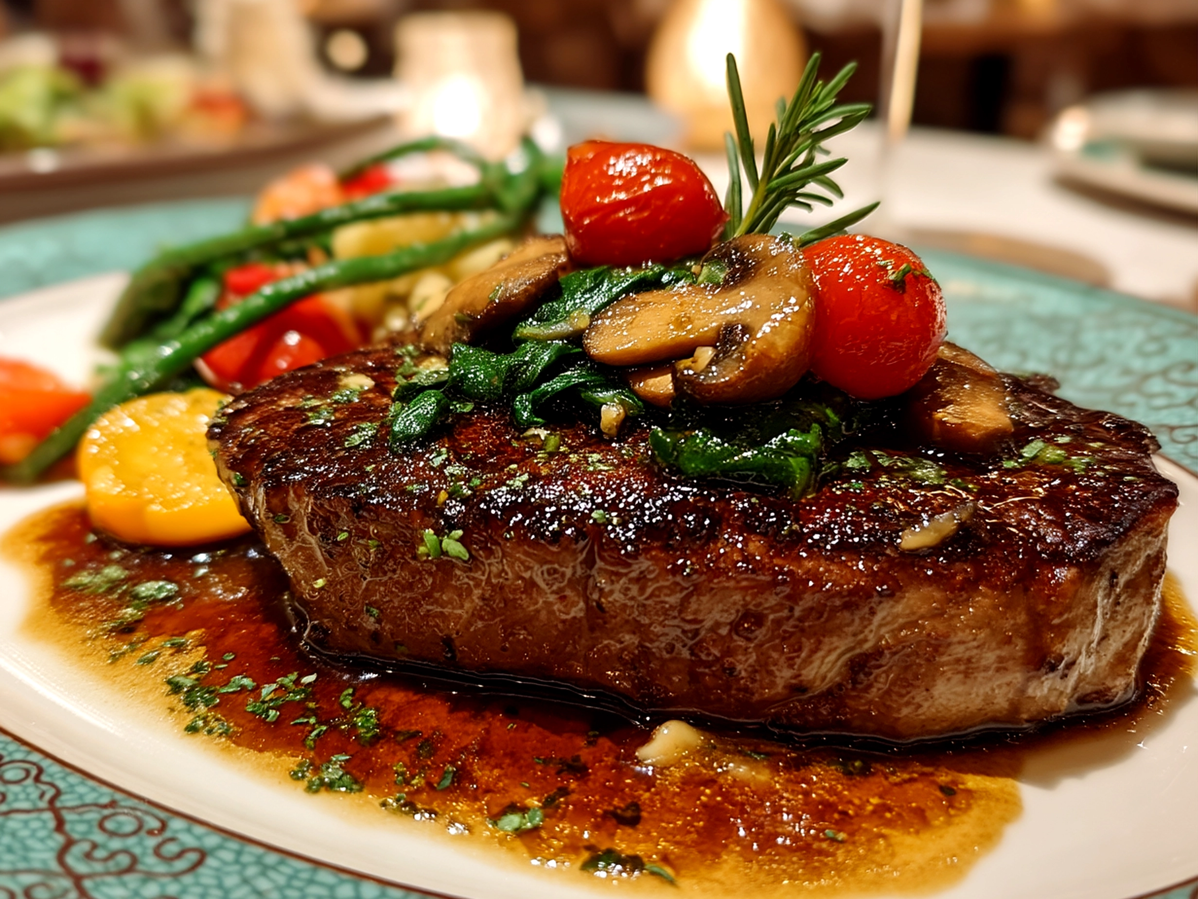 Creamy spinach sauce spooned over chicken breasts served for Valentines Dinner